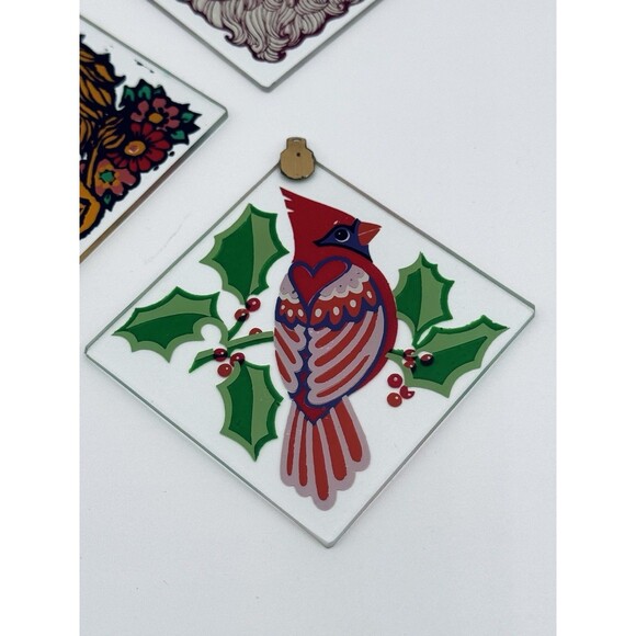 Vintage Christmas Ornament Lot of 5 Glass Cardinal Santa Lion Poinsettia Candle - Picture 7 of 9